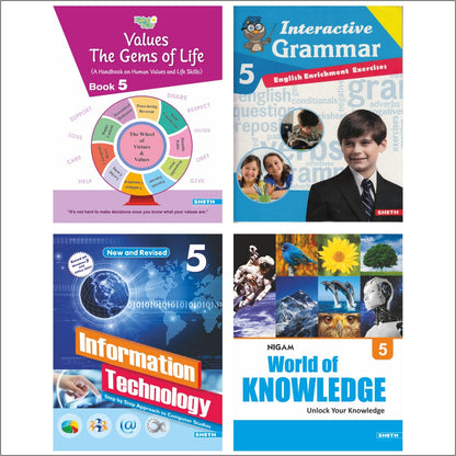 Self Enhancement Student Workbooks Grade 5| Set of 4|Computer-Grammar-World of Knowledge-Value Education|Ages 10-11 Year