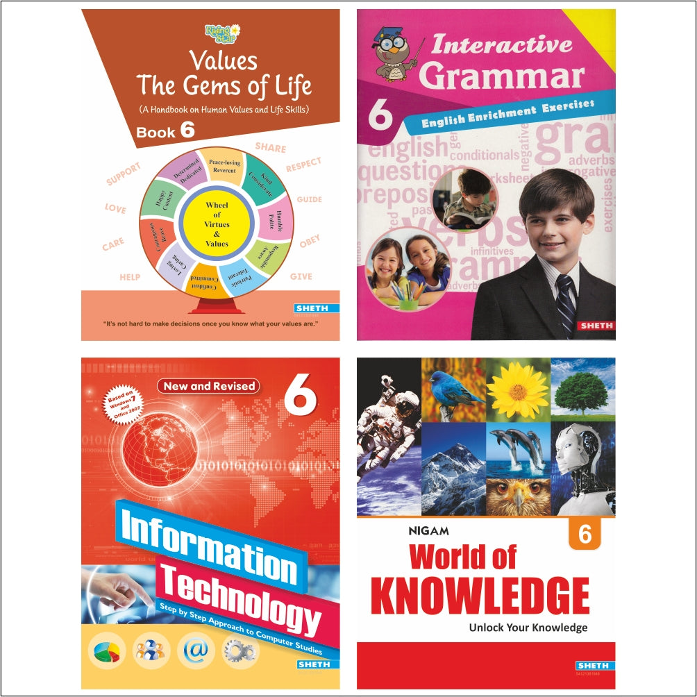 Self Enhancement Student Workbooks Grade 6| Set of 4|Computer-Grammar-World of Knowledge-Value Education|Ages 11-12 Year