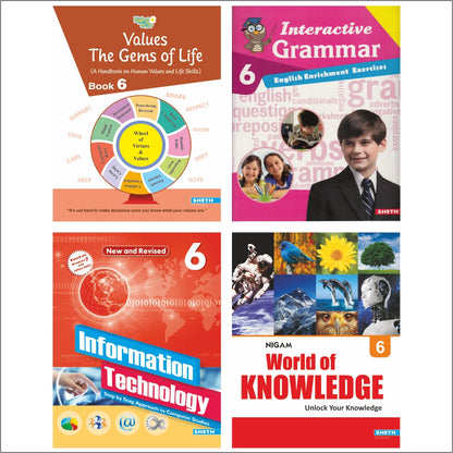 Self Enhancement Student Workbooks Grade 6| Set of 4|Computer-Grammar-World of Knowledge-Value Education|Ages 11-12 Year