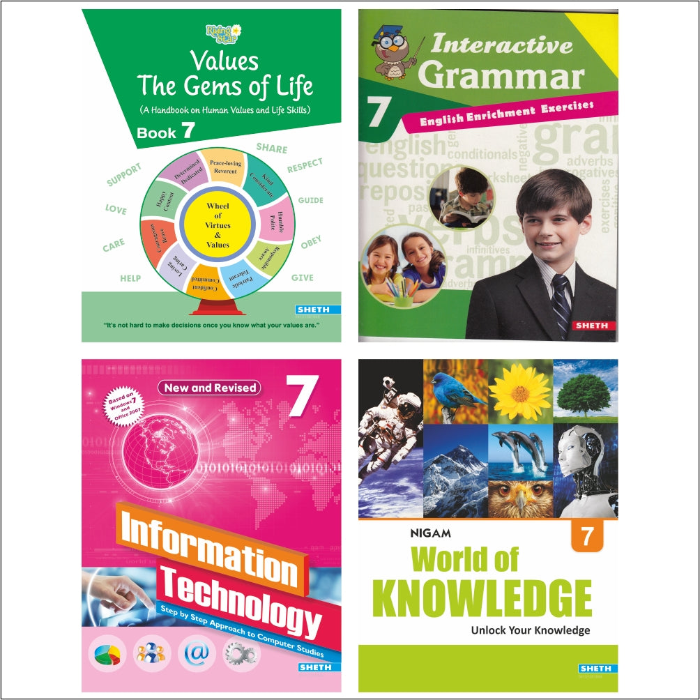 Self Enhancement Student Workbooks Grade 7| Set of 4|Computer-Grammar-World of Knowledge-Value Education|Ages 12-13 Year