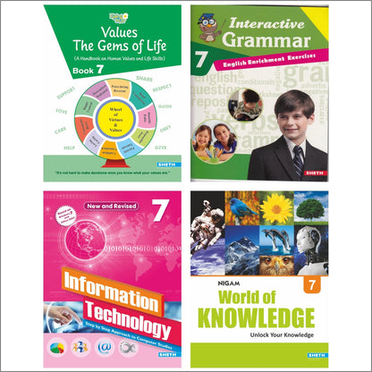 Self Enhancement Student Workbooks Grade 7| Set of 4|Computer-Grammar-World of Knowledge-Value Education|Ages 12-13 Year
