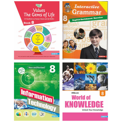 Self Enhancement Student Workbooks Grade 8| Set of 4|Computer-Grammar-World of Knowledge-Value Education|Ages 13-14 Year