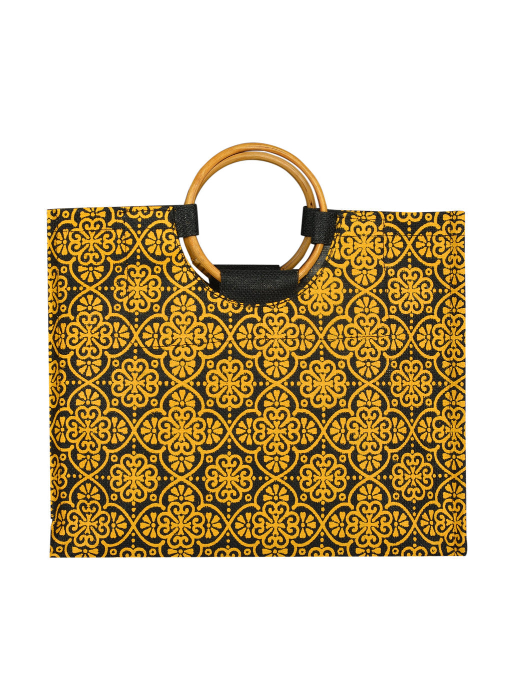 Jute Cottage Mughal Print Lunch Bag Cane Handle