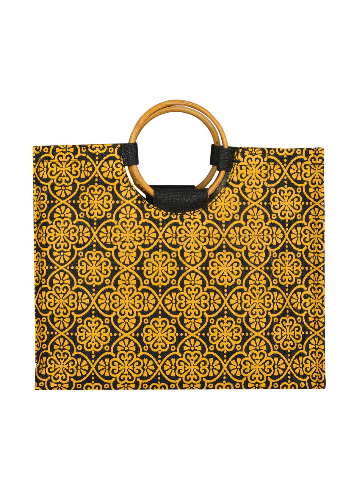 Jute Cottage Mughal Print Lunch Bag Cane Handle