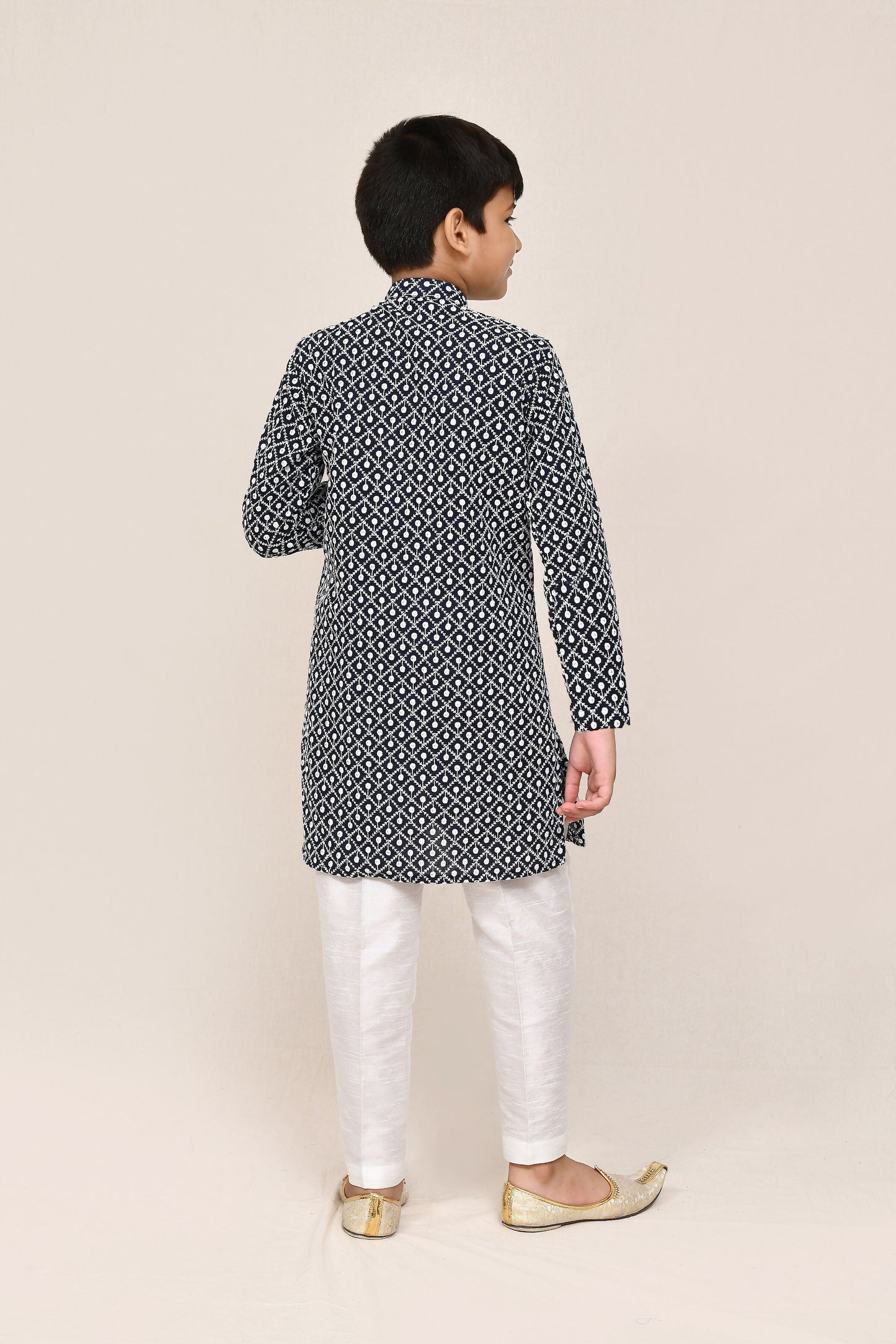 Joban Fashion Cotton Navy Blue Kurta With Straight Fit Pant