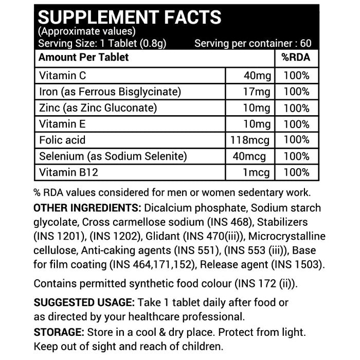 INLIFE  Chelated Iron Folic Acid Supplement - 60 tabs