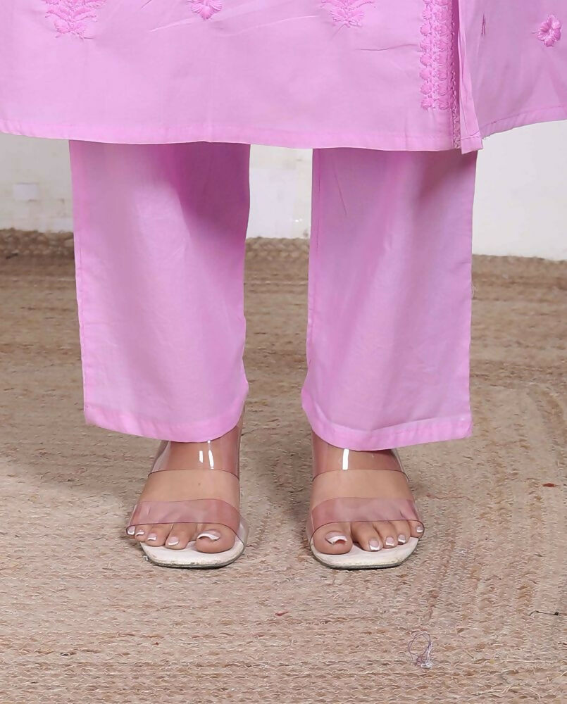 Miravan Womens Pink Lucknowi Angrakha Style Kurta With Palazzo