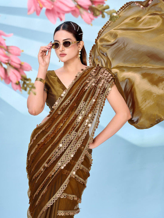 Tikhi Imli Women Embellished Sequinned Satin Heavy Work Saree