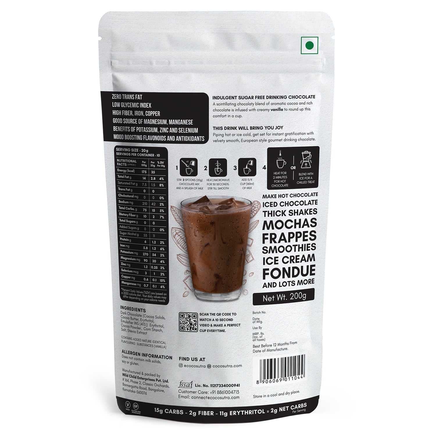 Cocosutra Sugar Free Drinking Chocolate Mix Swiss Vanilla - 200 gms