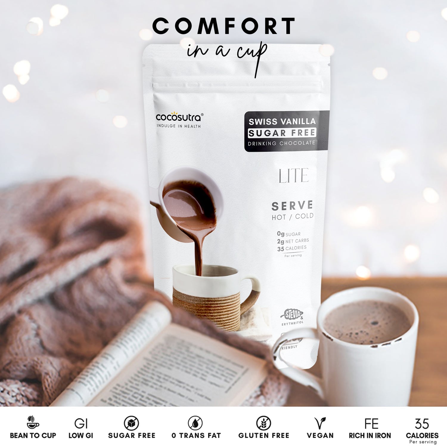 Cocosutra Sugar Free Drinking Chocolate Mix Swiss Vanilla - 200 gms