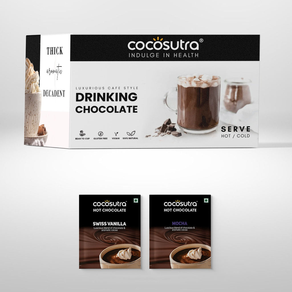 Cocosutra Swiss Vanilla & Mocha Hot Chocolate Hamper 20 Pack - 400 gms