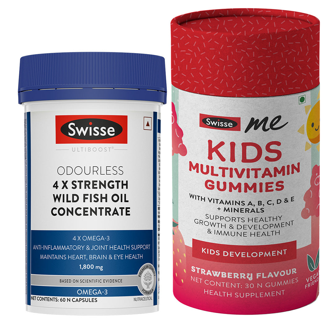 Swisse 4X Fish Oil Omega 3 & SwisseMe Kids Multivitamin Gummies Combo