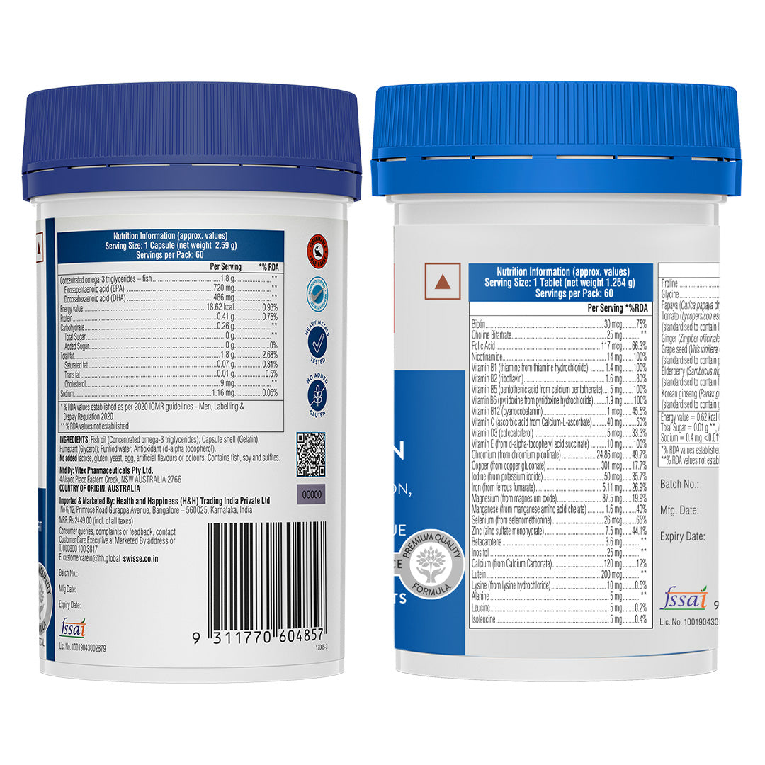 Swisse 4X Fish Oil Omega 3 & Swisse Multivitamin For Men Combo