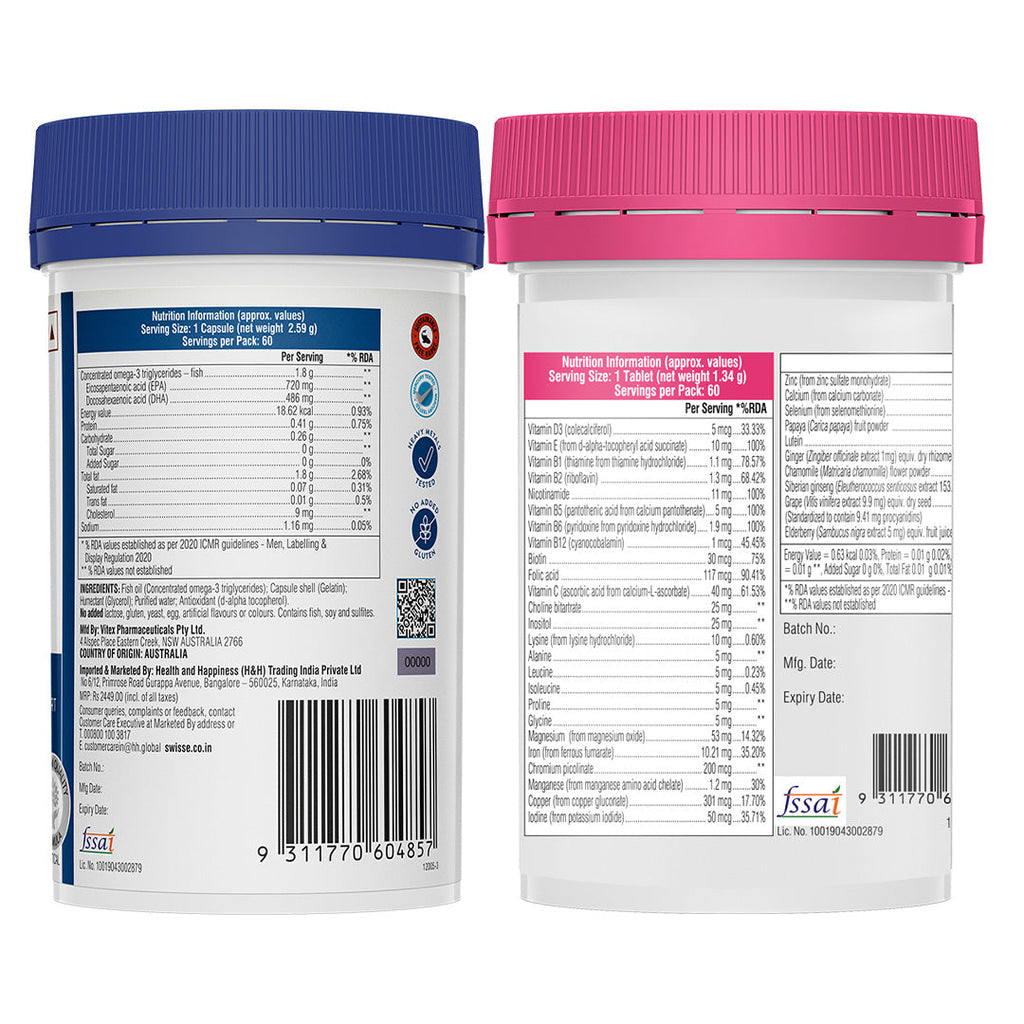 Swisse 4X Fish Oil Omega 3 & Swisse Multivitamin for Women Combo