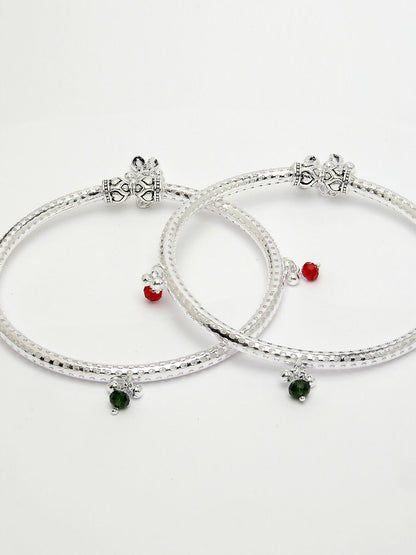 NVR Women's Set of 2 Silver-Plated Kada Anklets