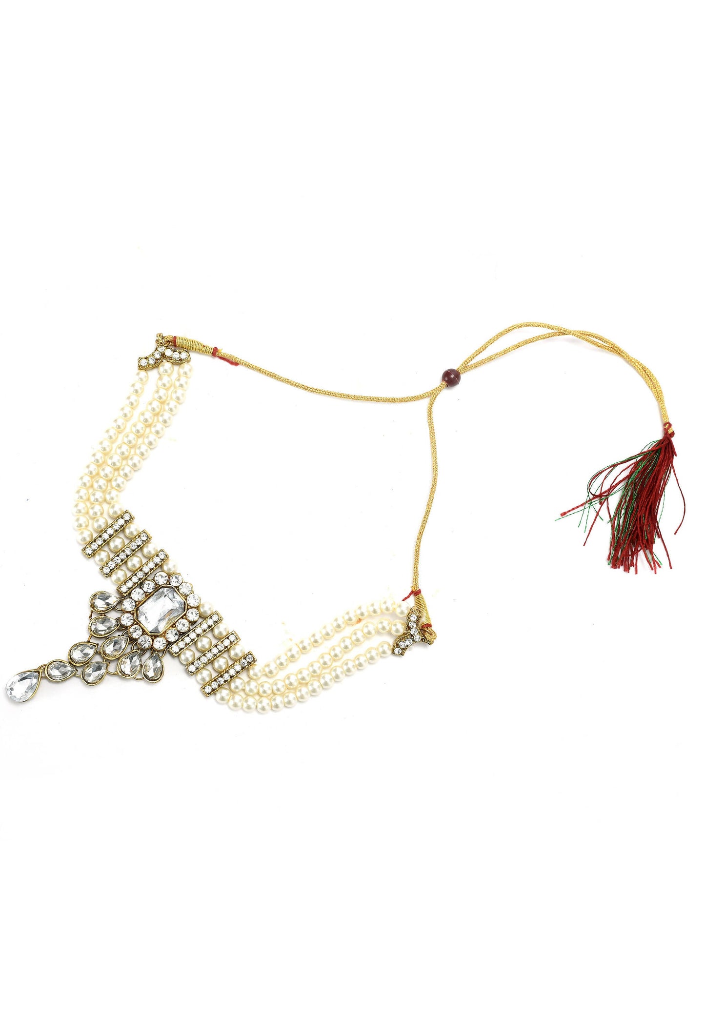 Mominos Fashion Johar Kamal Gold-Polished Brass Finish Kundan/Stone Choker For Women (White)