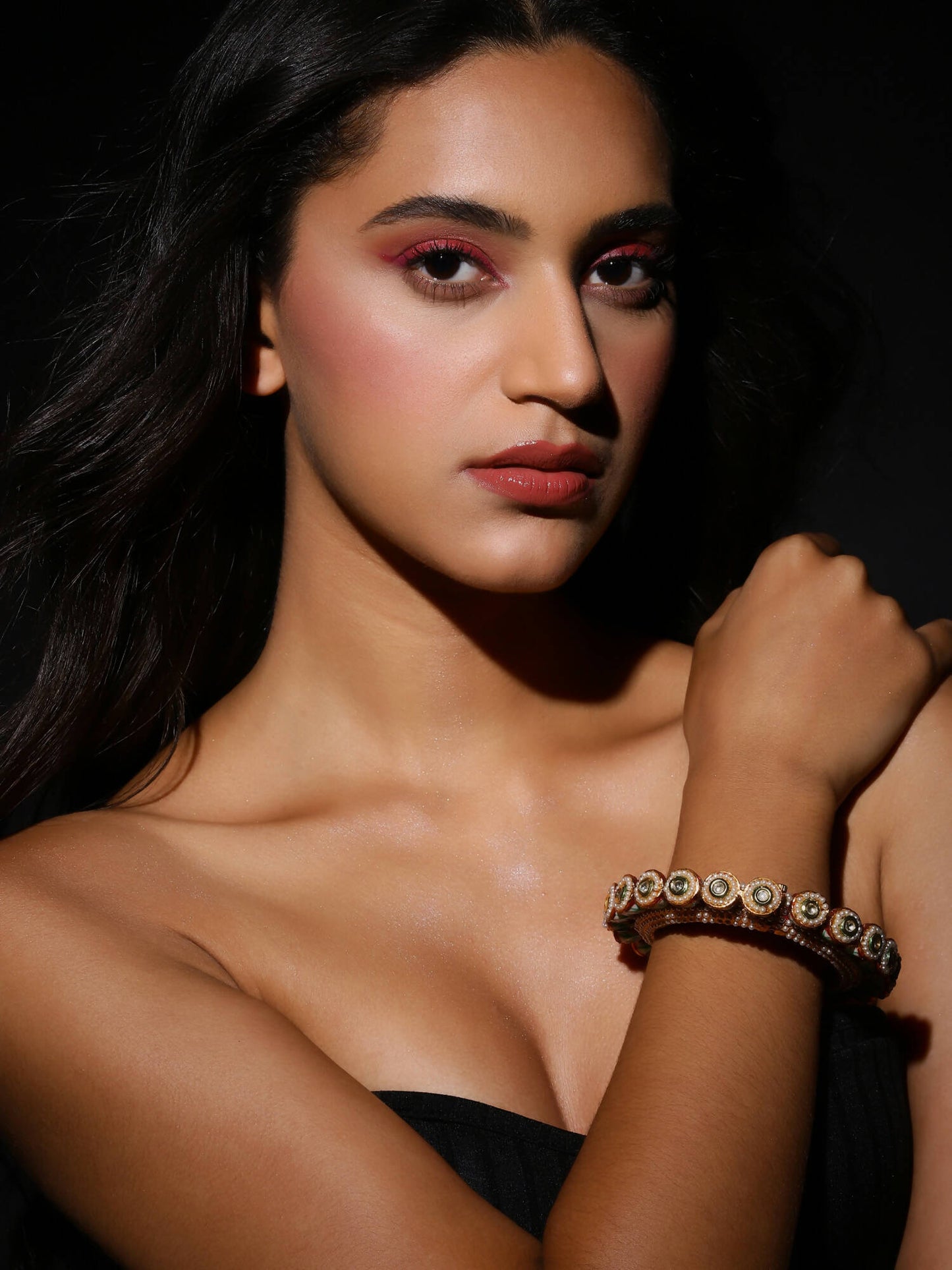 Gold-Polished Green Kundan-Studded Bangle - Ruby Raang