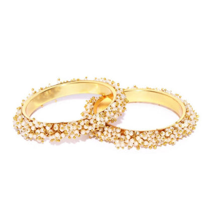 Mominos Fashion Trendy Gold-Polished With Pearls Bangles