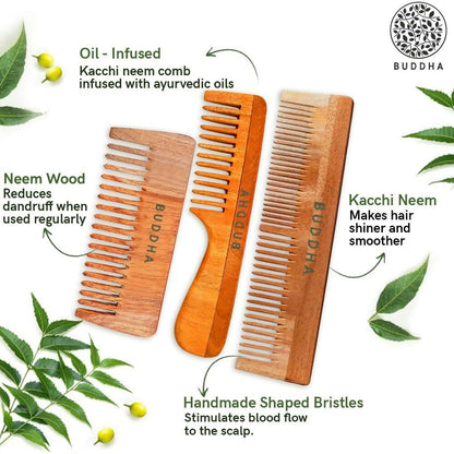 Buddha Natural Baby Comb with Handle - Kacchi Neem Wood