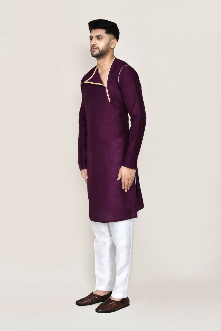 Joban Fashion Purple Colored Art Silk Fabric Kurta With Straight Fit Pant