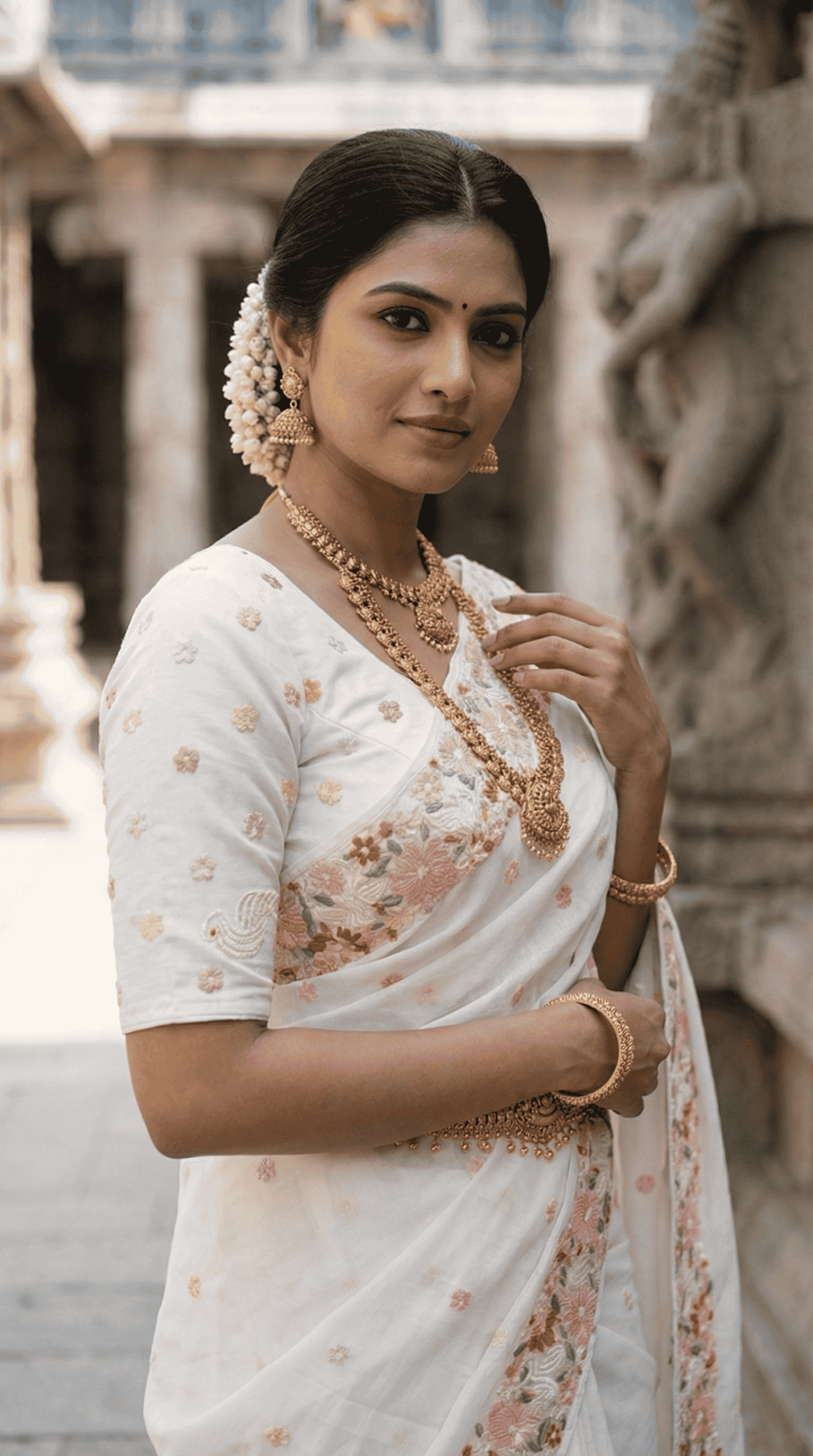 Mameraa Sarees White Premium Chiffon Saree With All Over Designer Embroidery-White