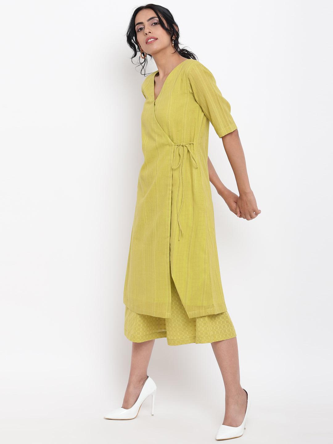 trueBrowns Green Cotton Angrakha Kurta Set | Relove