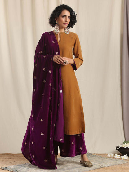 trueBrowns Wine Velvet Embroidered Shawl | Relove