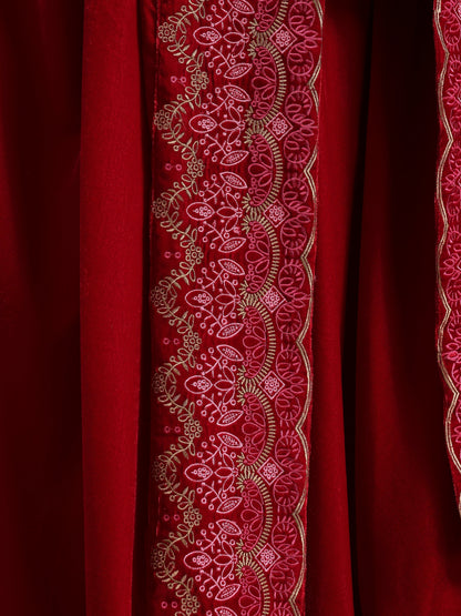 trueBrowns Red Velvet Embroidered Shawl
