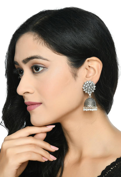 Mominos Fashion Joharkamal Kundan work Jhumka with White Beads