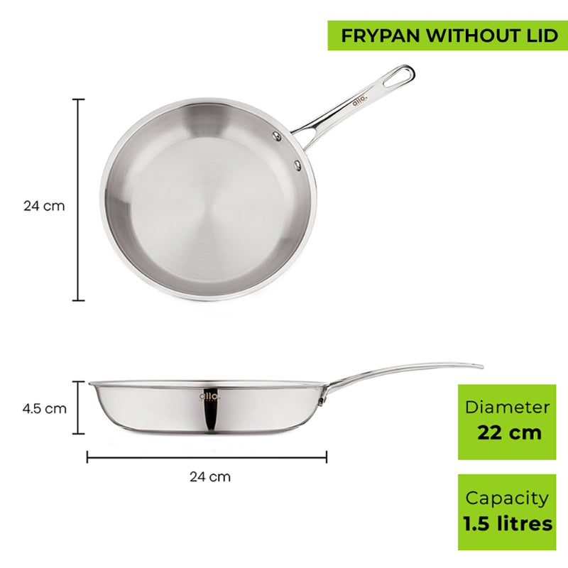 Allo Aria CookSafe Triply Stainless Steel Kadhai With Lid & Frypan |Non Stick | Set Of 2