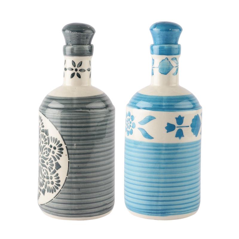 Ceramic Blue Floral Oil Dispenser | Set of 2 | 950ml | Multiple designs