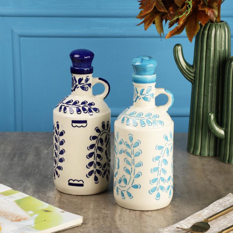 Ceramic Blue Floral Oil Dispenser | Set of 2 | 950ml | Multiple designs