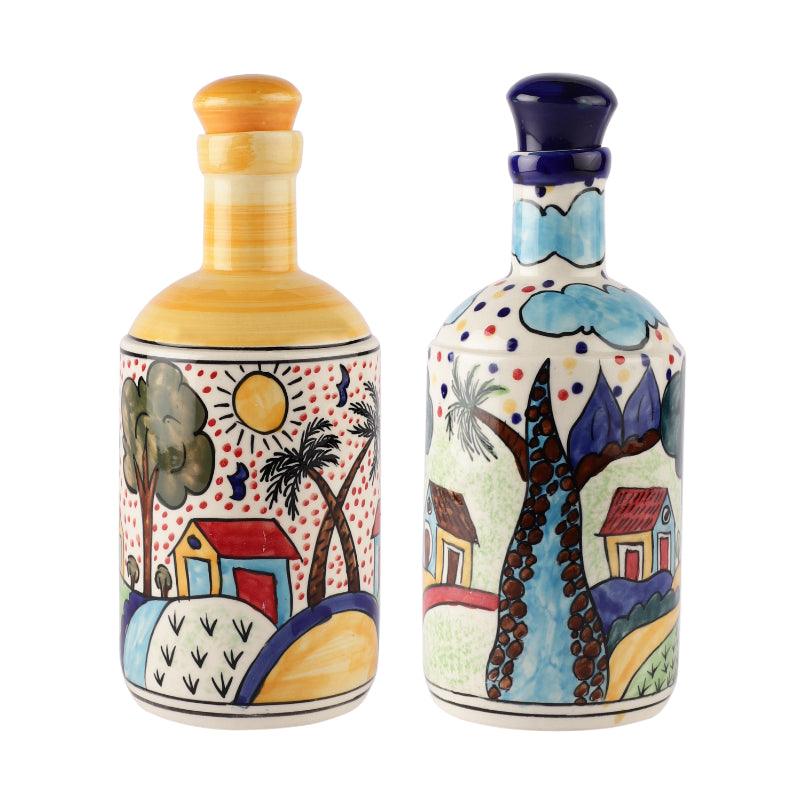Ceramic Blue Floral Oil Dispenser | Set of 2 | 950ml | Multiple designs