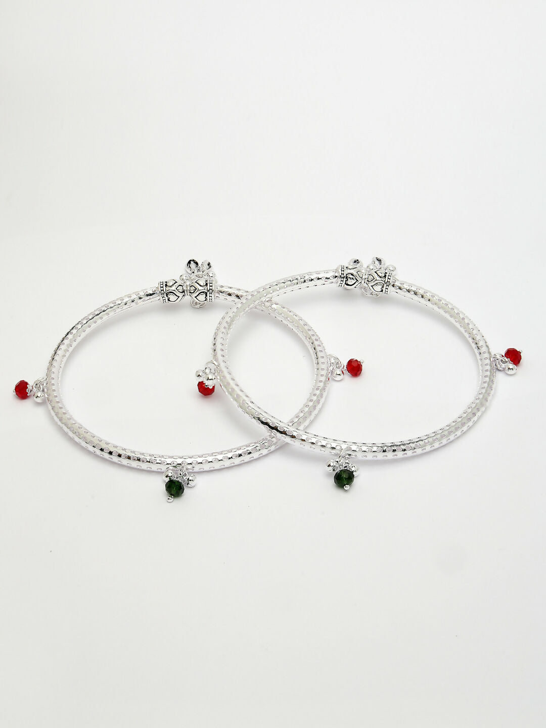 NVR Women's Set of 2 Silver-Plated Kada Anklets