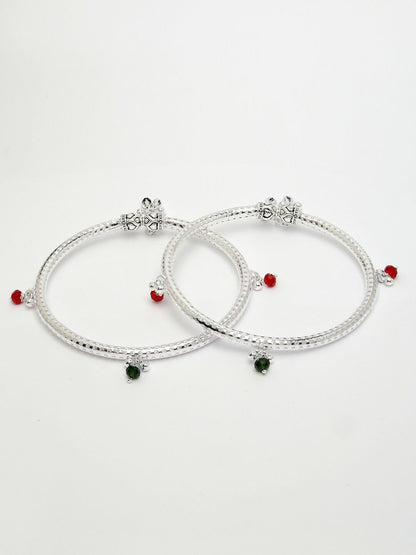 NVR Women's Set of 2 Silver-Plated Kada Anklets