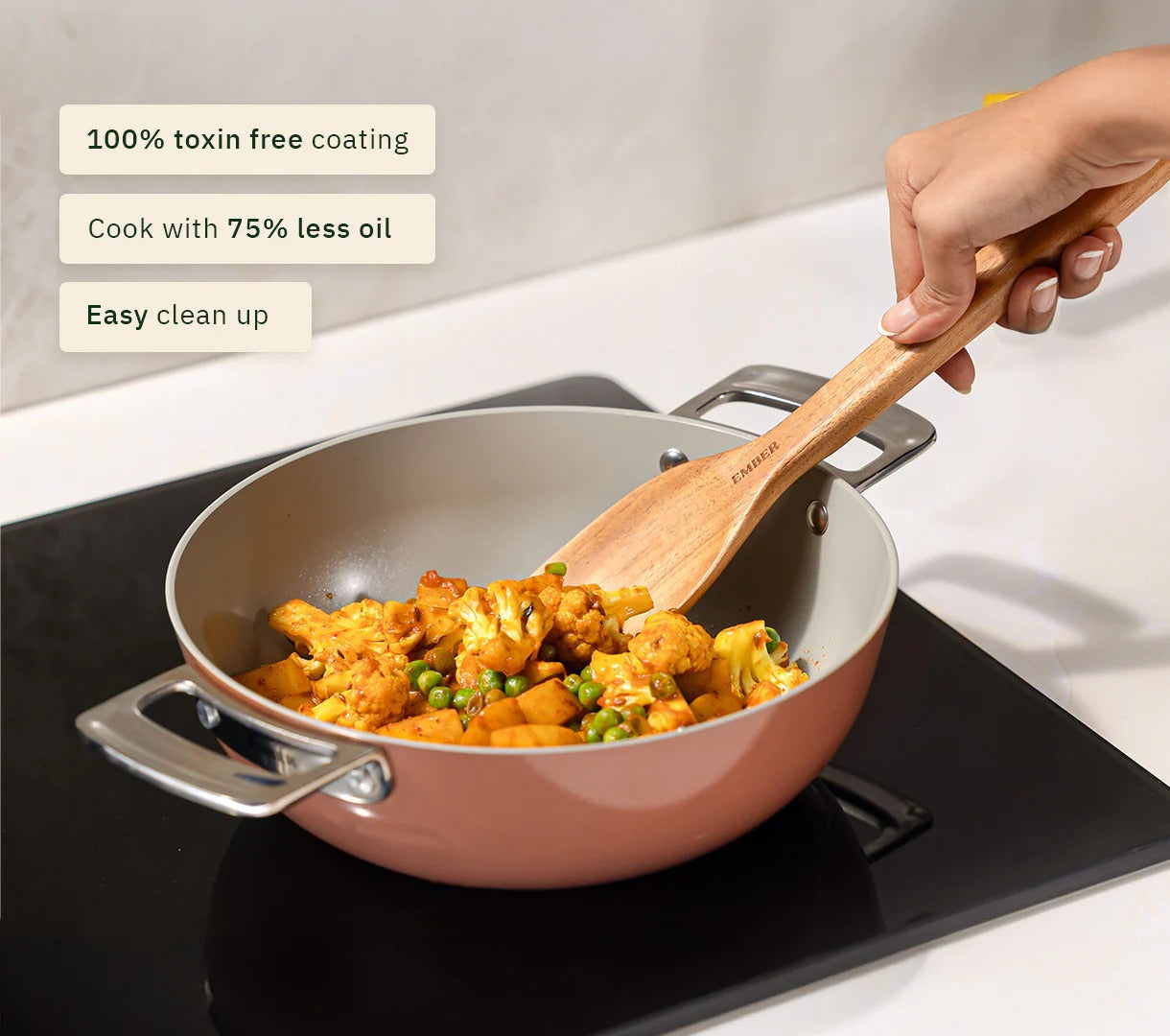 Ember Cookware Set of 3 with Storage Capri Series (Frypan+Kadai+Dutch Oven)
