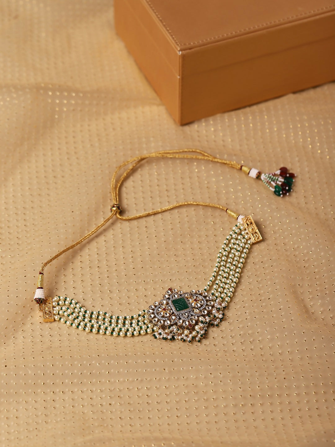 Green Stone Kundan Choker- Ruby Raang