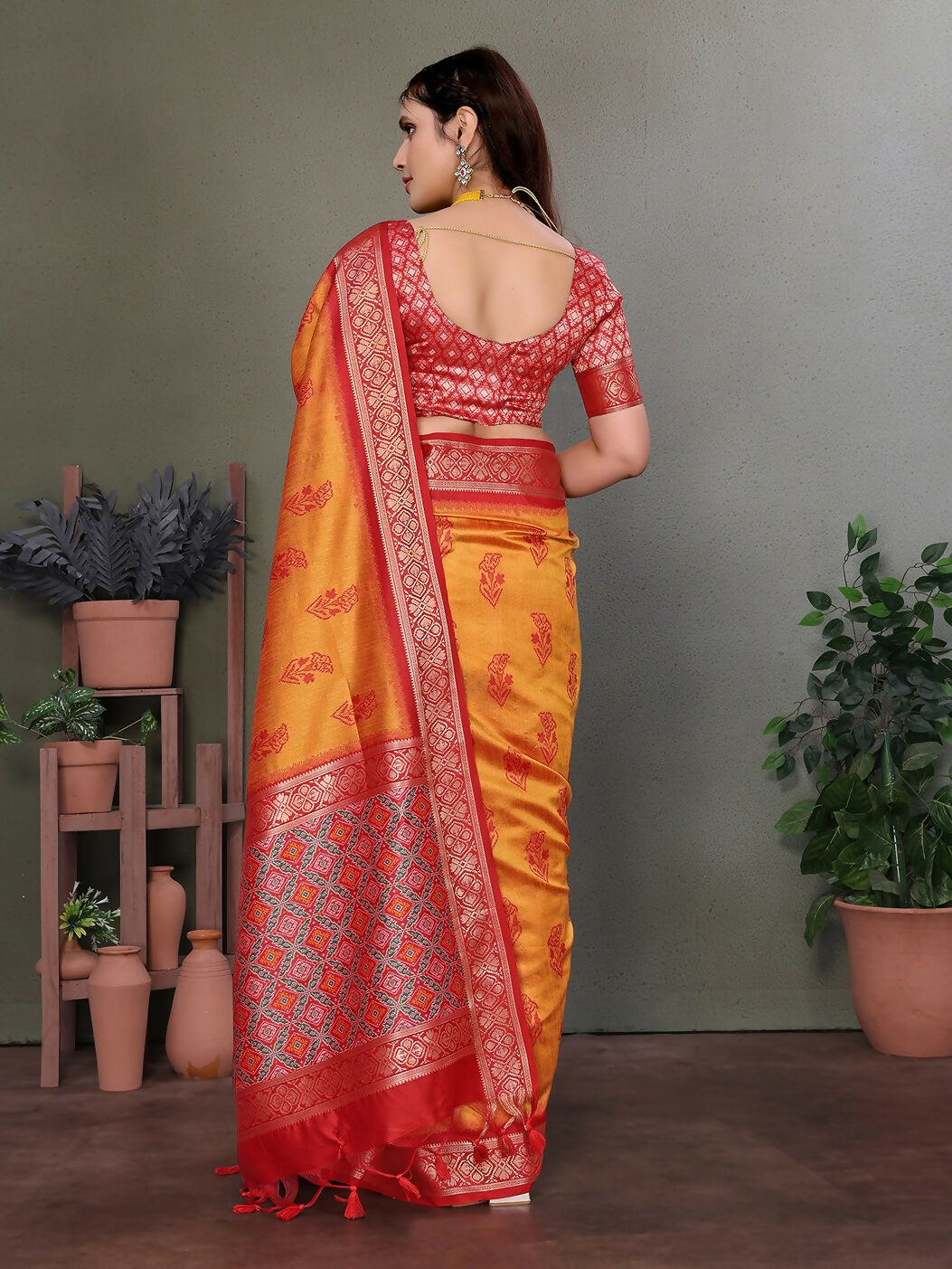 Joban Fashion Orange Woven Design Banarasi Silk Sarees