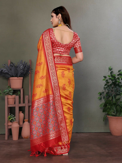 Joban Fashion Orange Woven Design Banarasi Silk Sarees