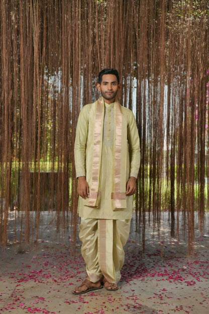 Olive Kanjivaram Machien Embroidered Pattu Set by Hilo Design