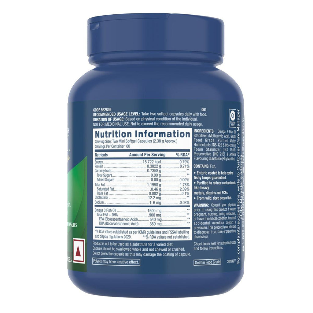 GNC Fish Oil Mini Omega 3 Capsules - 60 Caps