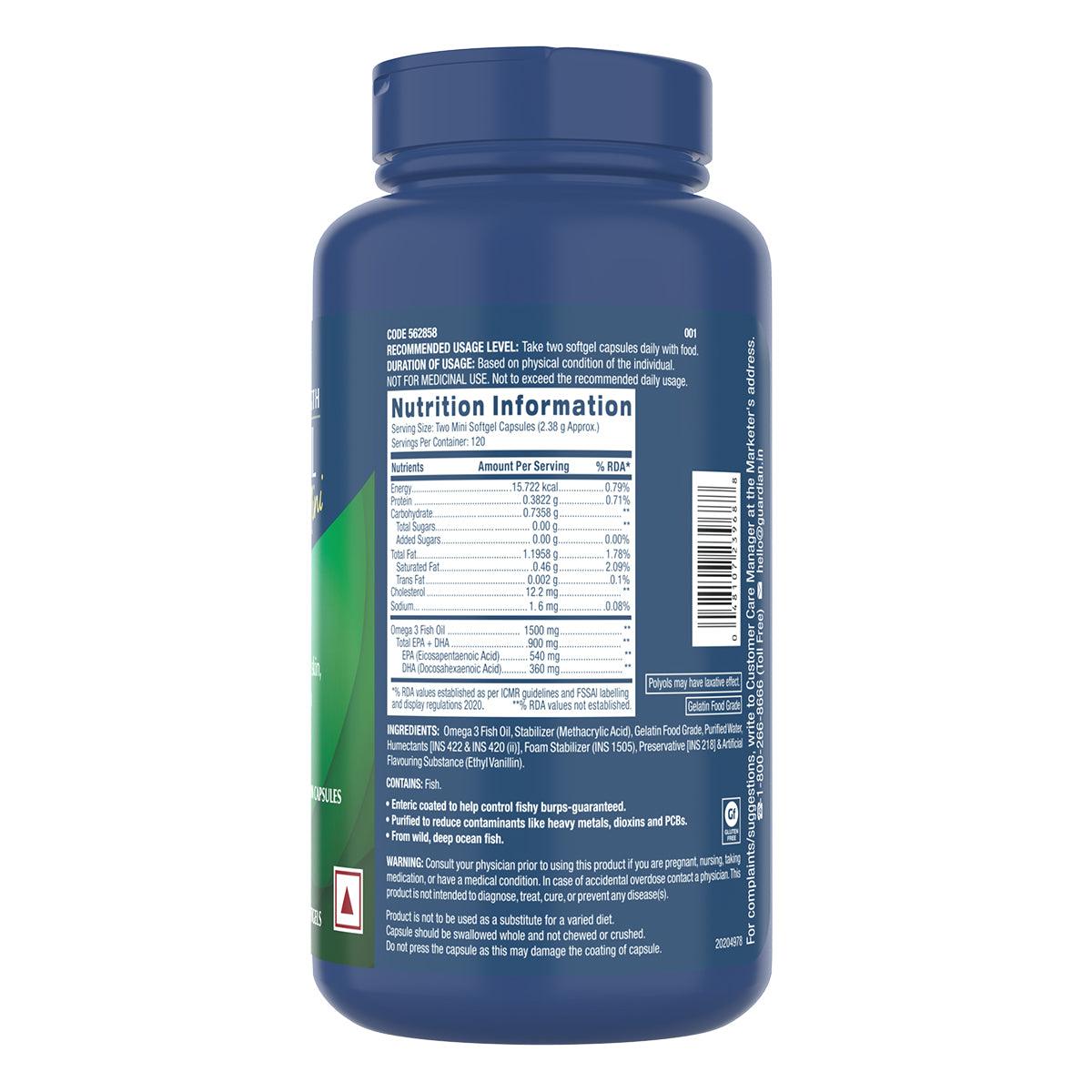 GNC Fish Oil Mini Omega 3 Capsules - 60 Caps