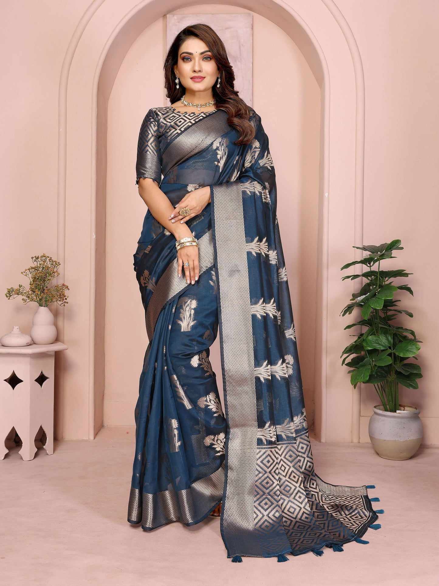 Aastha Fashion Teal Soft Organza Silk Weaving Saree