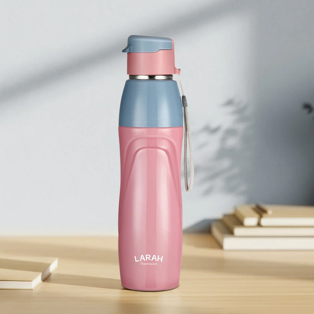 Borosil Larah Drift Round PU Thermoware Bottle 650ml Pink