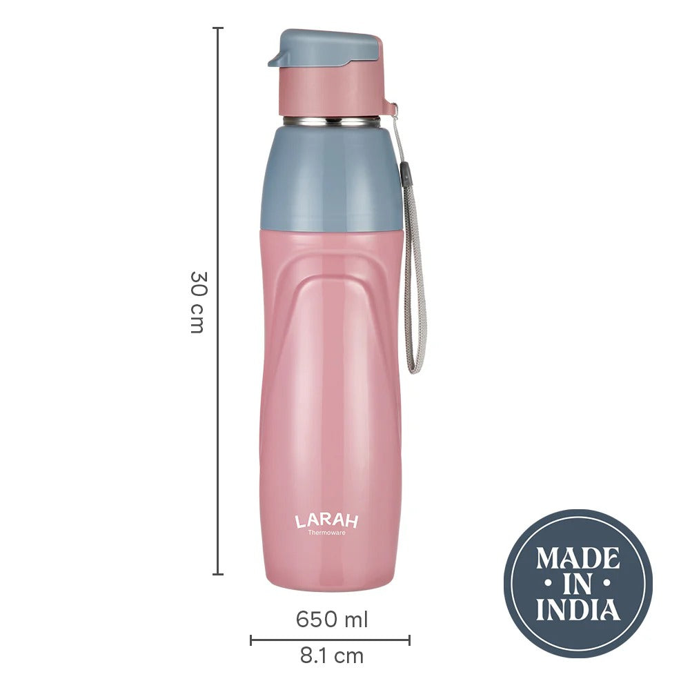 Borosil Larah Drift Round PU Thermoware Bottle 650ml Pink