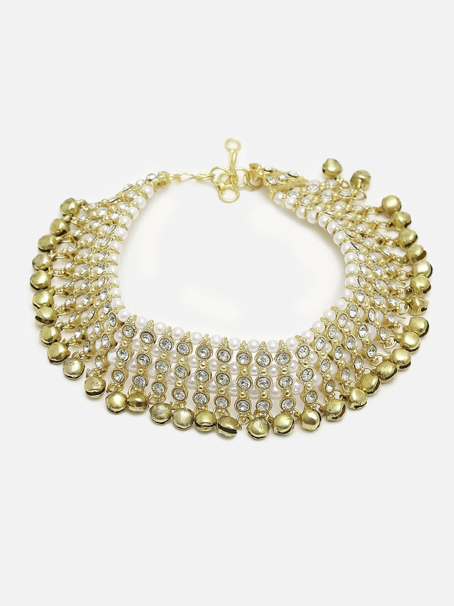 Women's Gold White Ghungroo Anklets - Ruby Raang