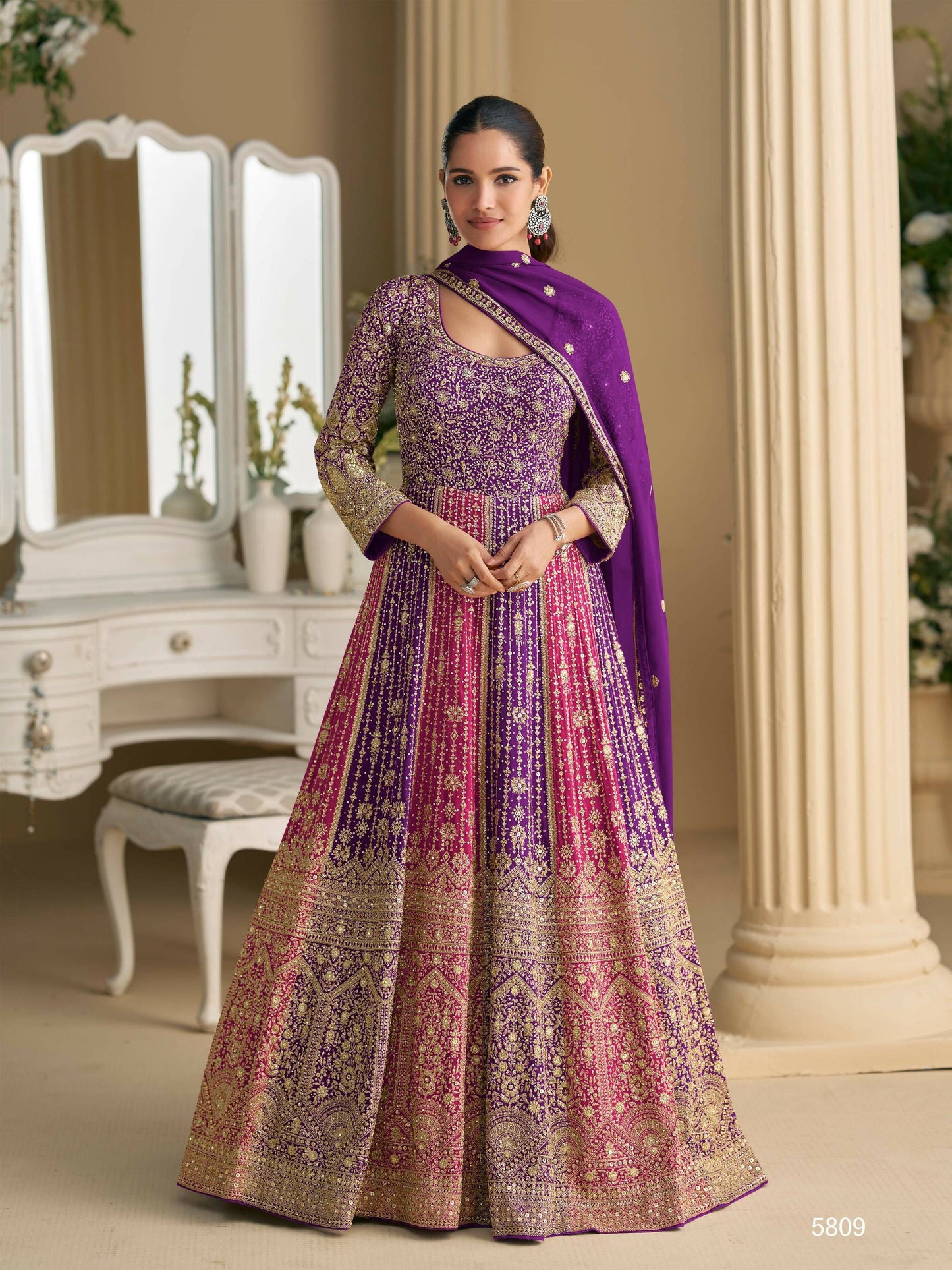 Anaita Purple Georgette Readymade Anarkali Suit with Embroidery Zarkan Work