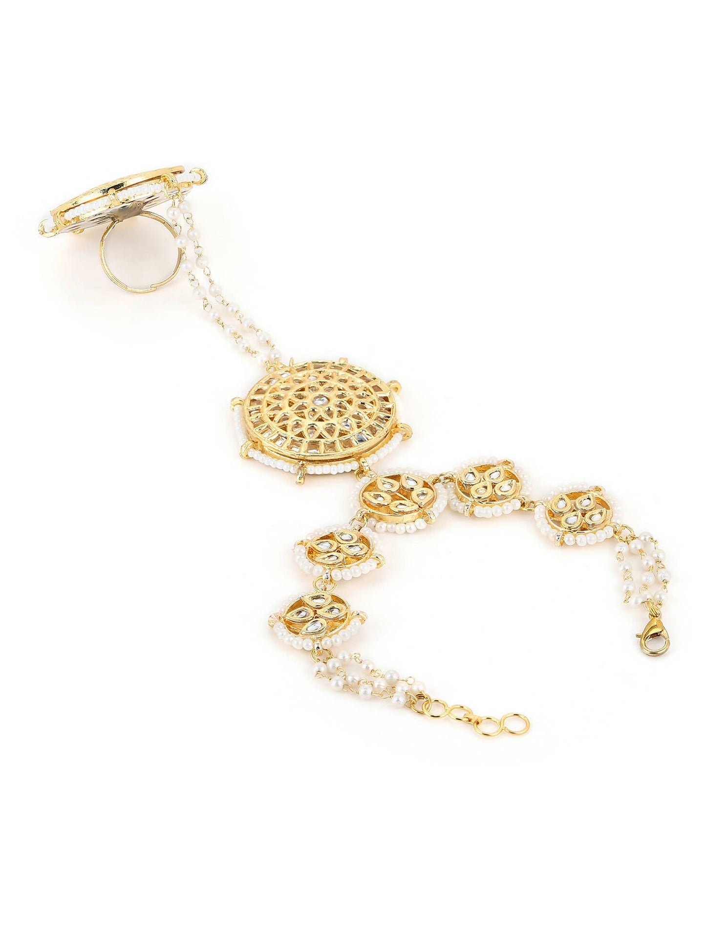 Women's Gold-Toned White Brass Kundan Gold-Polished Charm Bracelet - Ruby Raang