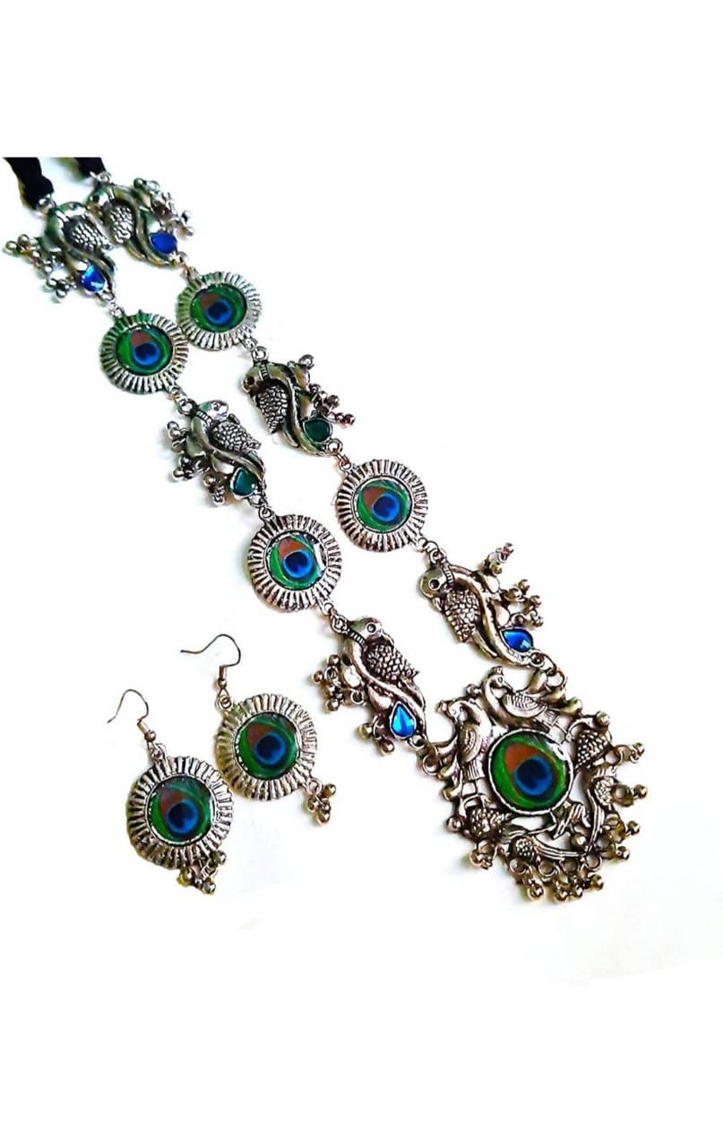 Mominos Fashion Silver-Plated Peacock Design Necklace Set Mangalsutra
