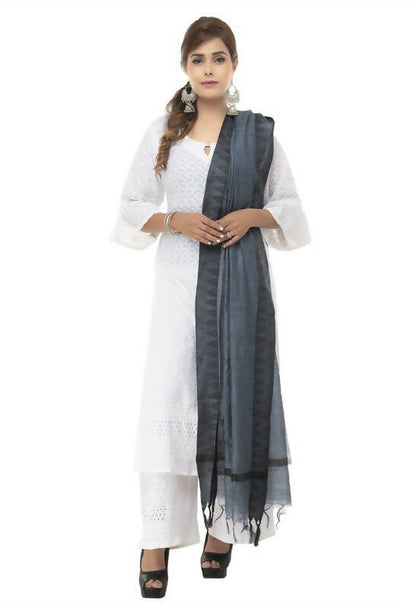 Mominos Fashion Moeza Cotton Black Temple Border Gray Dupatta
